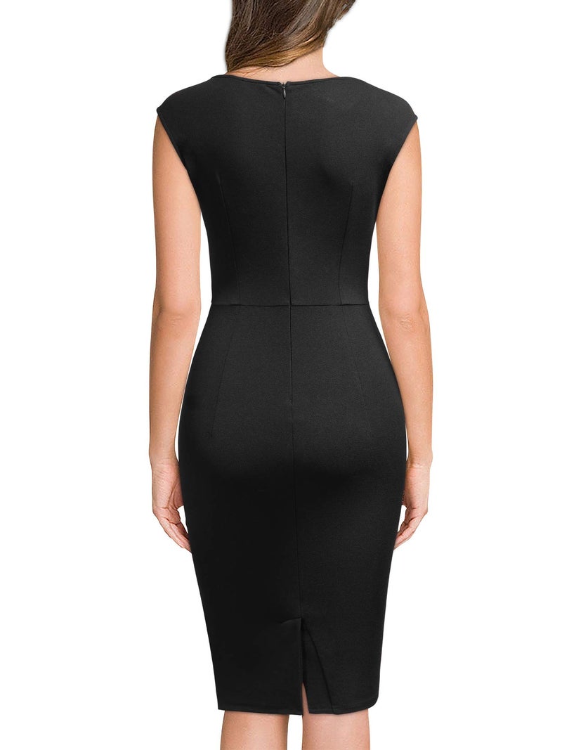 Miusol Women's Retro Ruffle Style Slim Work Pencil Dress(X-Large, Black) - Image 2